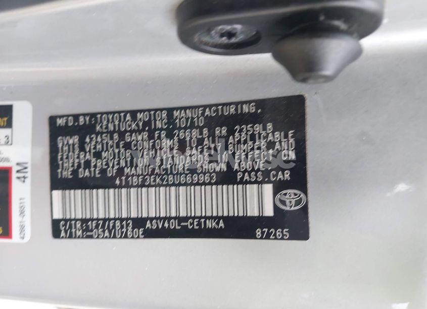 Photo 9 of 2011 Toyota Camry LE (VIN 4T1BF3EK2BU669963)
