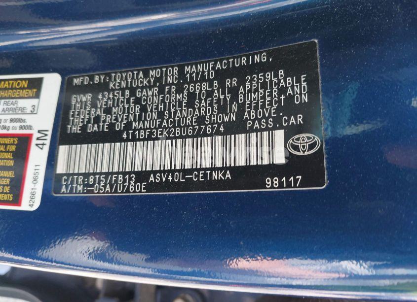 Photo 9 of 2011 Toyota Camry LE (VIN 4T1BF3EK2BU677674)