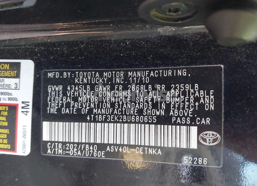 Photo 9 of 2011 Toyota Camry (VIN 4T1BF3EK2BU680655)