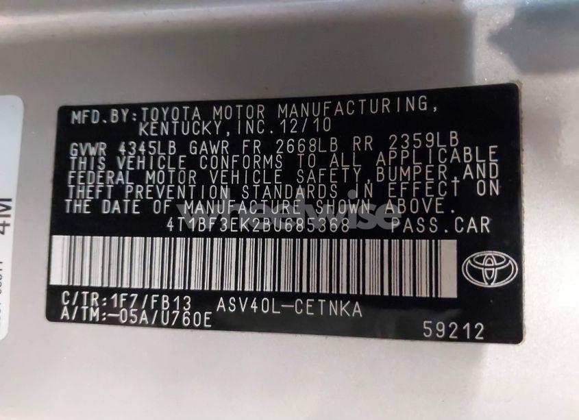 Photo 9 of 2011 Toyota Camry LE (VIN 4T1BF3EK2BU685368)