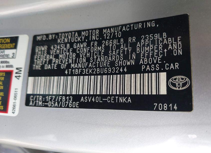 Photo 9 of 2011 Toyota Camry (VIN 4T1BF3EK2BU693244)