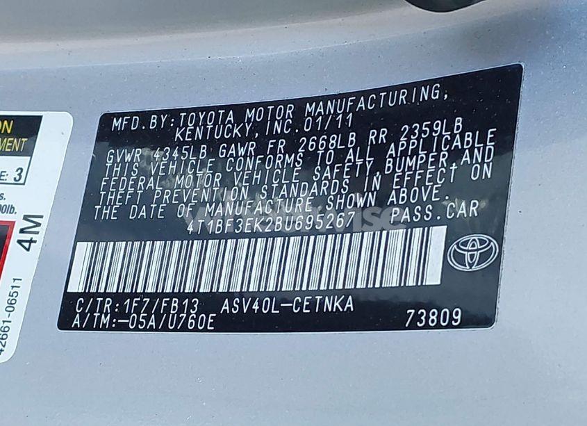 Photo 9 of 2011 Toyota Camry (VIN 4T1BF3EK2BU695267)