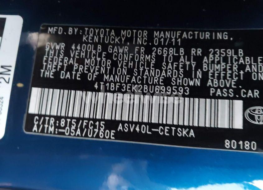 Photo 9 of 2011 Toyota Camry SE (VIN 4T1BF3EK2BU699593)