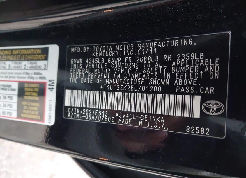 Photo 9 of 2011 Toyota Camry LE (VIN 4T1BF3EK2BU701200)