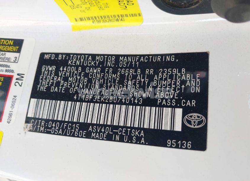 Photo 9 of 2011 Toyota Camry SE (VIN 4T1BF3EK2BU740143)