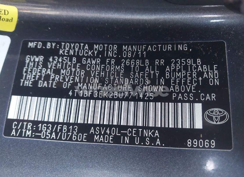 Photo 9 of 2011 Toyota Camry LE (VIN 4T1BF3EK2BU771425)