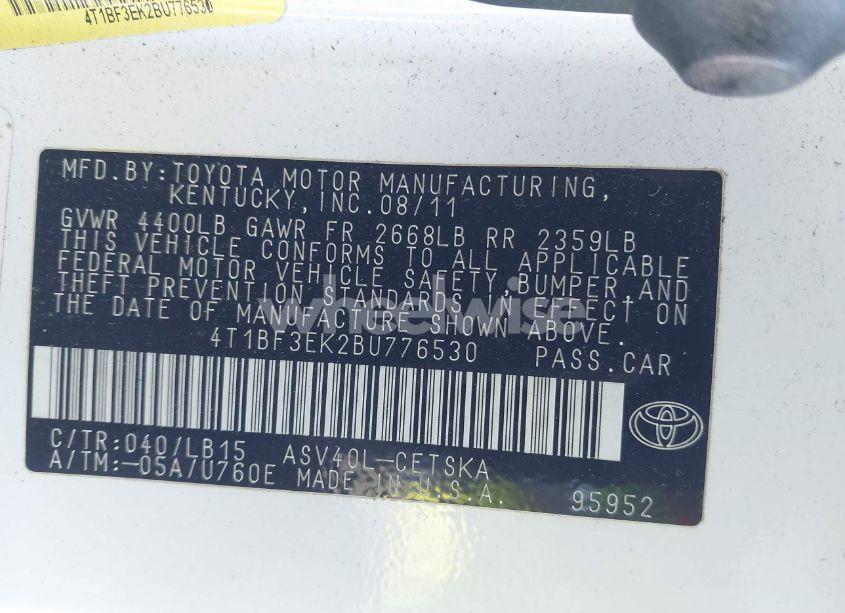 Photo 9 of 2011 Toyota Camry SE (VIN 4T1BF3EK2BU776530)