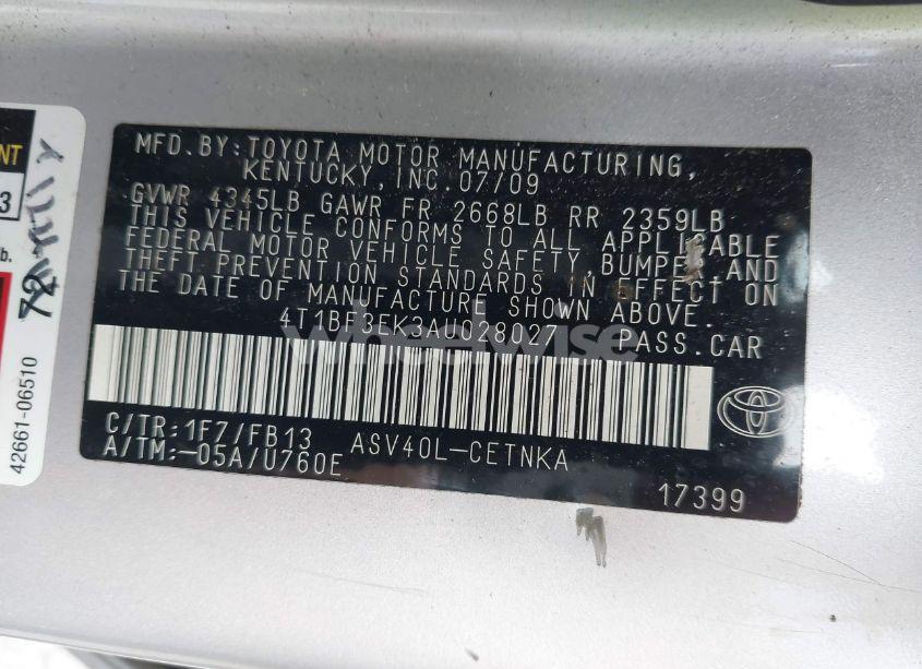 Photo 9 of 2010 Toyota Camry LE (VIN 4T1BF3EK3AU028027)