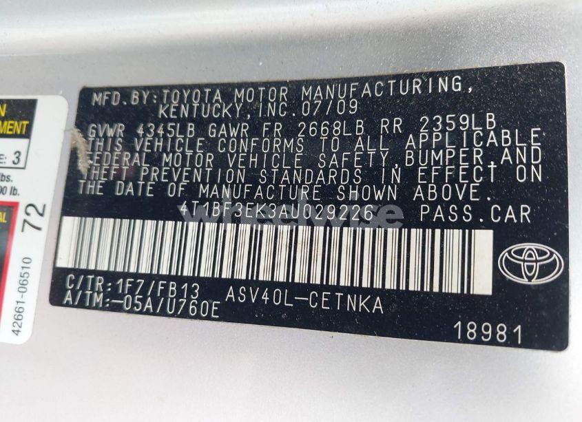 Photo 9 of 2010 Toyota Camry (VIN 4T1BF3EK3AU029226)