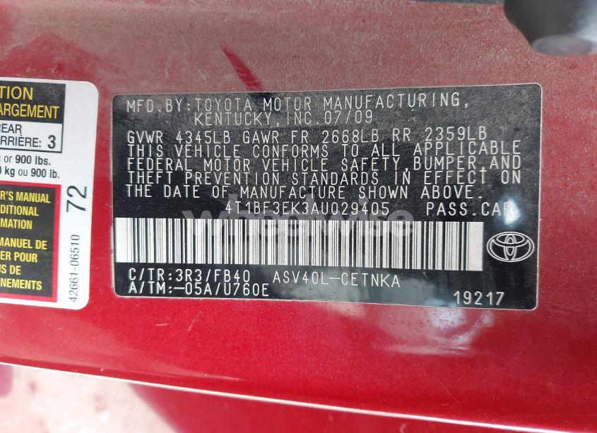 Photo 9 of 2010 Toyota Camry LE (VIN 4T1BF3EK3AU029405)