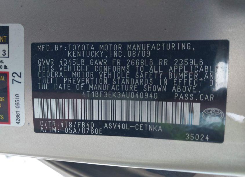 Photo 9 of 2010 Toyota Camry (VIN 4T1BF3EK3AU040940)