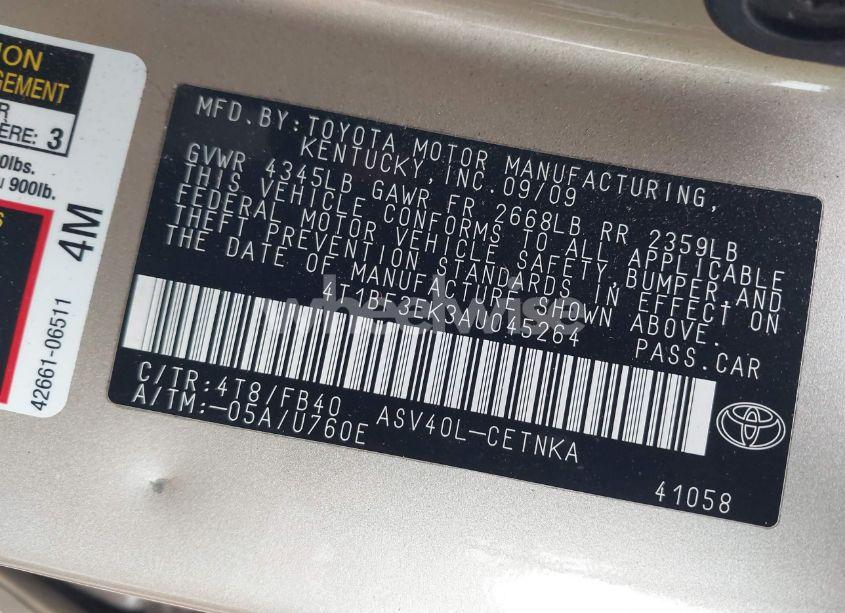 Photo 9 of 2010 Toyota Camry LE (VIN 4T1BF3EK3AU045264)