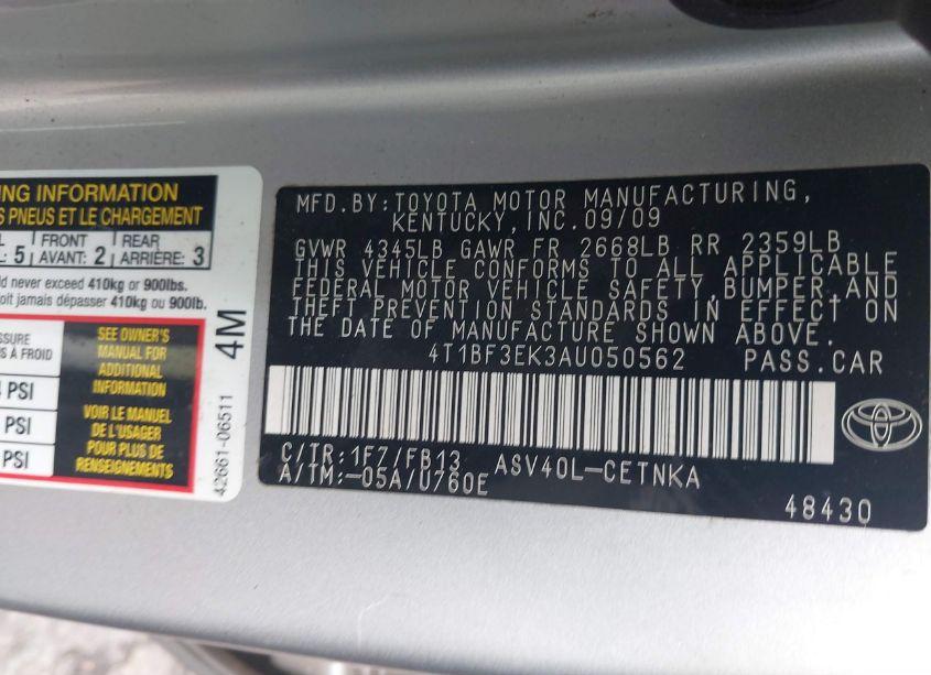 Photo 9 of 2010 Toyota Camry LE (VIN 4T1BF3EK3AU050562)