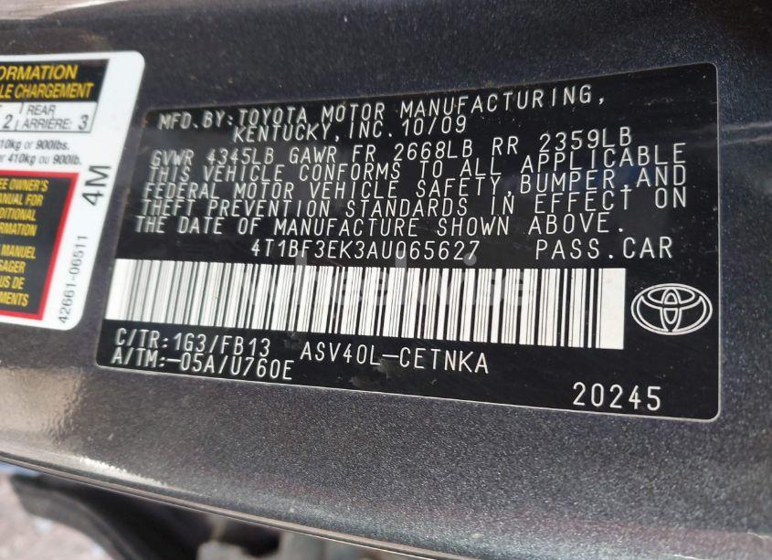 Photo 9 of 2010 Toyota Camry LE (VIN 4T1BF3EK3AU065627)