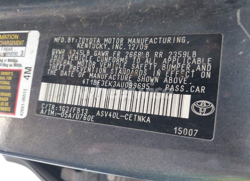 Photo 9 of 2010 Toyota Camry LE (VIN 4T1BF3EK3AU099695)