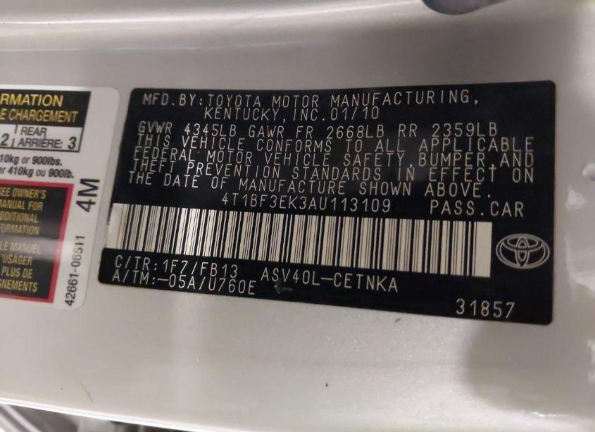 Photo 9 of 2010 Toyota Camry LE (VIN 4T1BF3EK3AU113109)