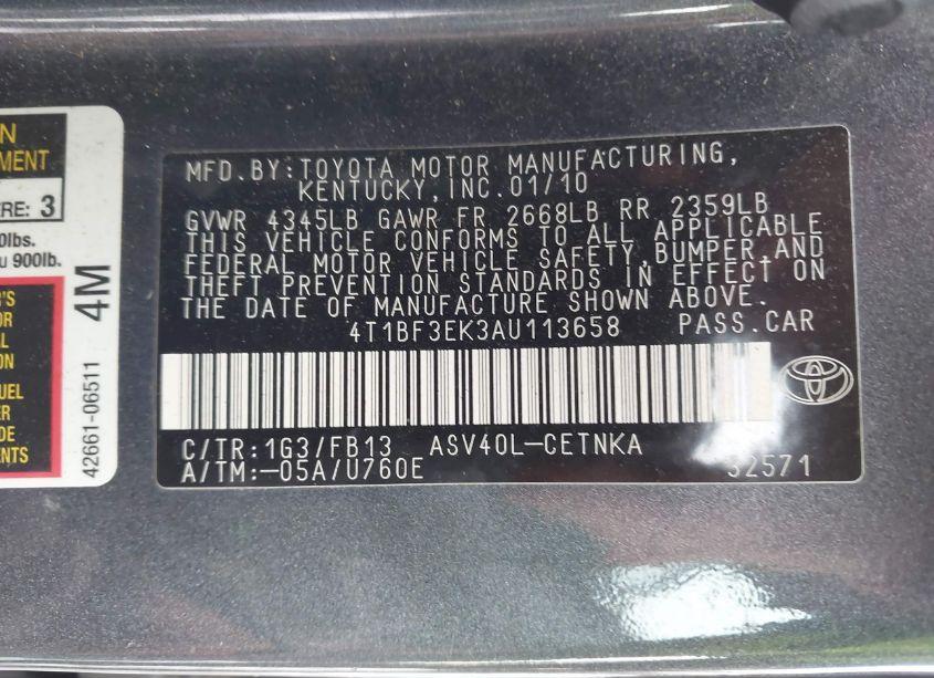 Photo 9 of 2010 Toyota Camry LE (VIN 4T1BF3EK3AU113658)