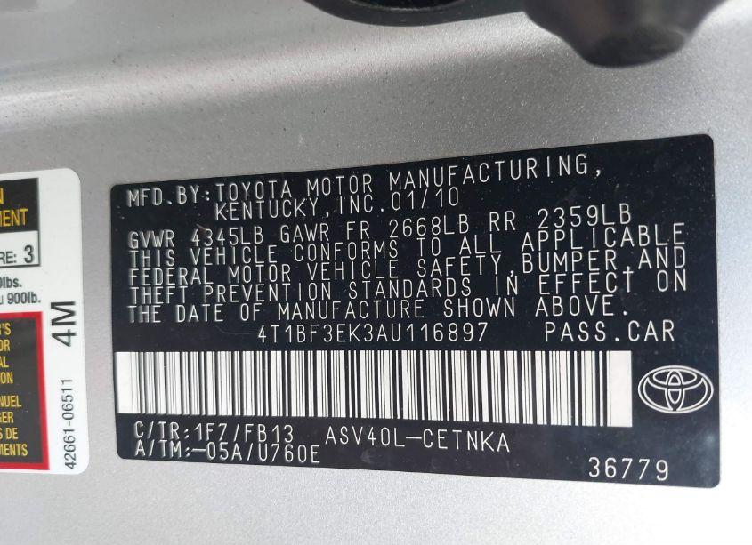 Photo 9 of 2010 Toyota Camry LE (VIN 4T1BF3EK3AU116897)