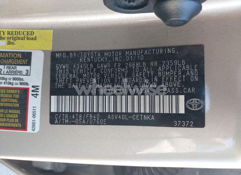 Photo 9 of 2010 Toyota Camry LE (VIN 4T1BF3EK3AU117354)