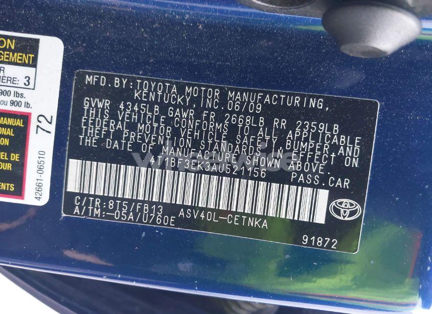 Photo 9 of 2010 Toyota Camry LE (VIN 4T1BF3EK3AU521156)