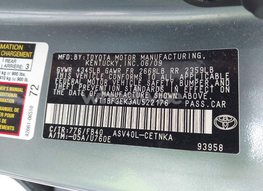 Photo 9 of 2010 Toyota Camry LE (VIN 4T1BF3EK3AU522176)