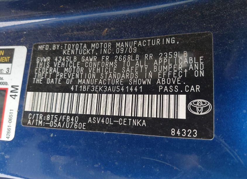 Photo 9 of 2010 Toyota Camry (VIN 4T1BF3EK3AU541441)