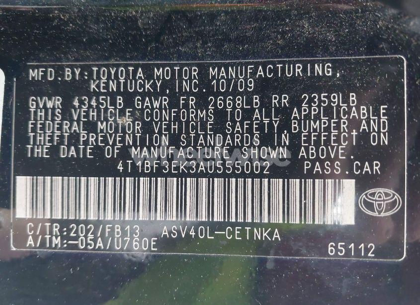 Photo 9 of 2010 Toyota Camry LE (VIN 4T1BF3EK3AU555002)