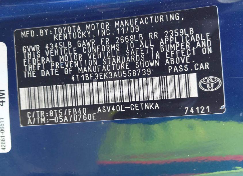 Photo 9 of 2010 Toyota Camry (VIN 4T1BF3EK3AU558739)