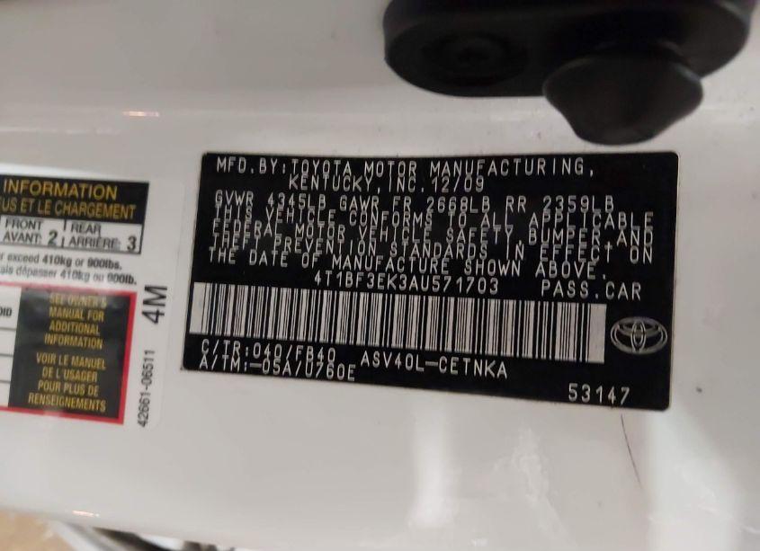 Photo 9 of 2010 Toyota Camry LE (VIN 4T1BF3EK3AU571703)