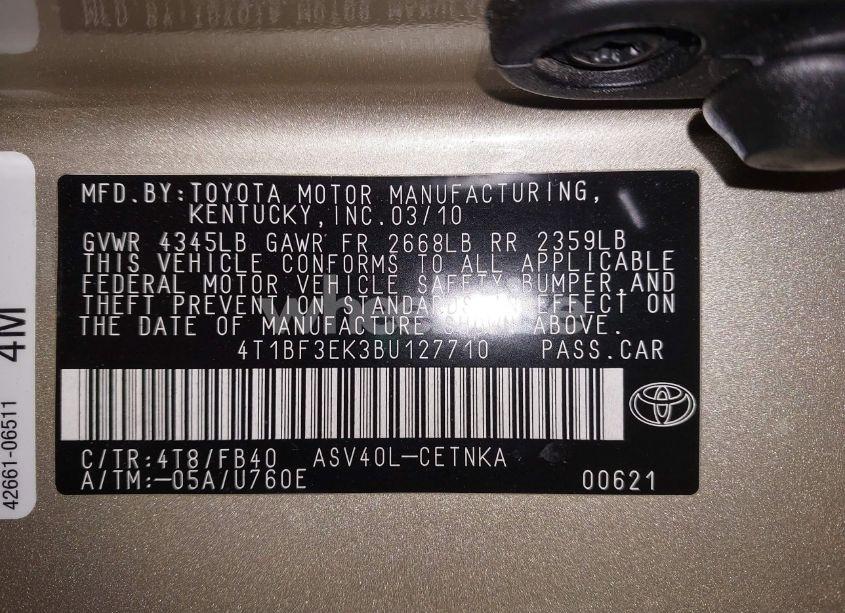 Photo 9 of 2011 Toyota Camry LE (VIN 4T1BF3EK3BU127710)