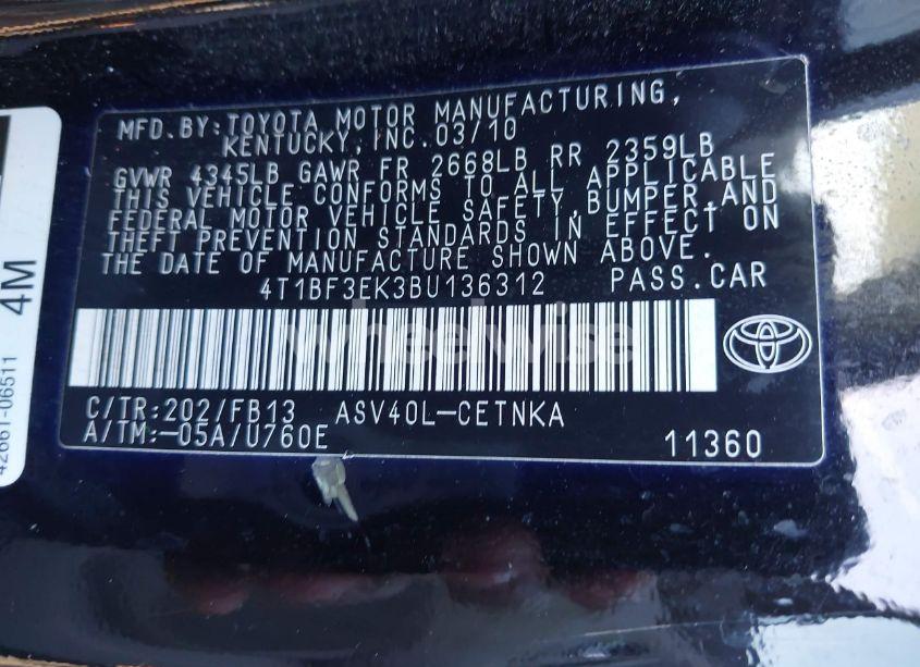 Photo 9 of 2011 Toyota Camry LE (VIN 4T1BF3EK3BU136312)