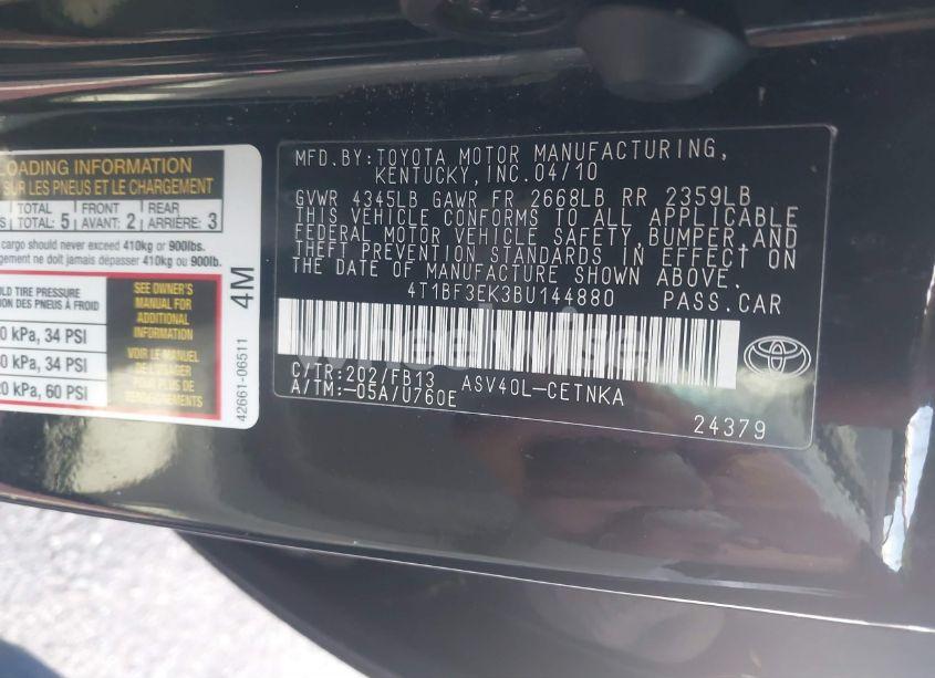 Photo 9 of 2011 Toyota Camry LE (VIN 4T1BF3EK3BU144880)