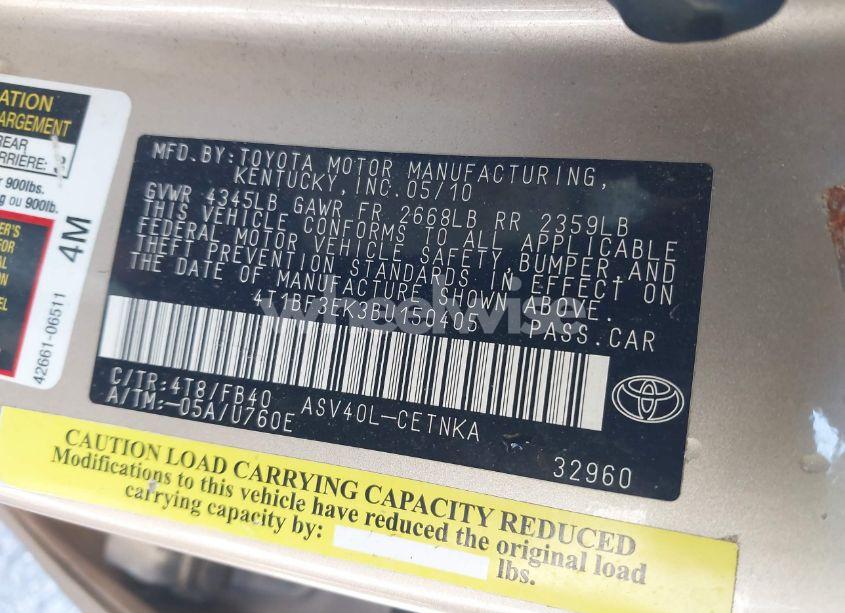 Photo 9 of 2011 Toyota Camry LE (VIN 4T1BF3EK3BU150405)