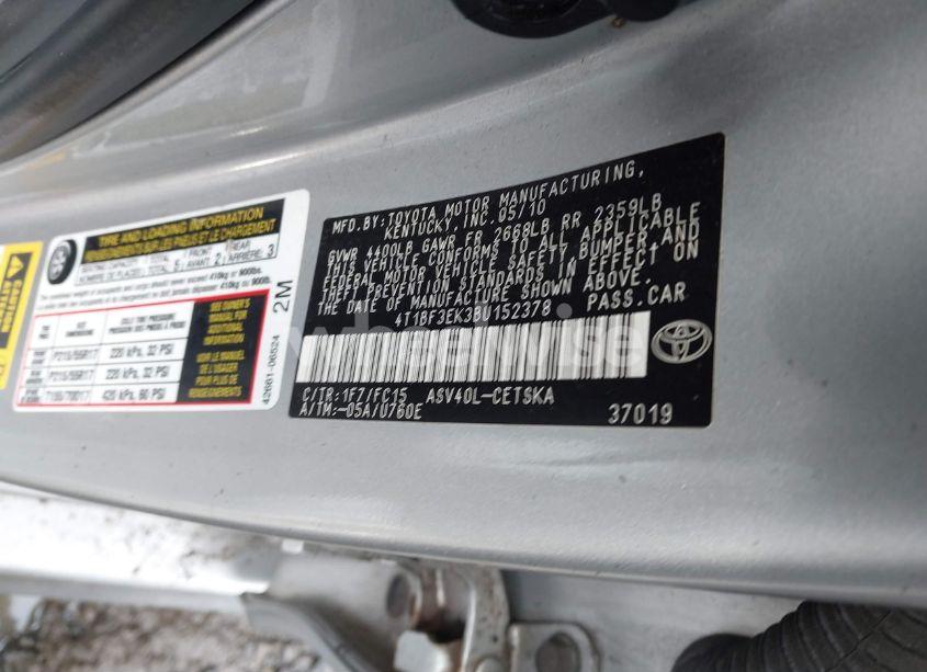 Photo 9 of 2011 Toyota Camry SE (VIN 4T1BF3EK3BU152378)