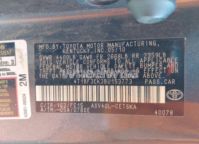 Photo 8 of 2011 Toyota Camry SE (VIN 4T1BF3EK3BU153773)