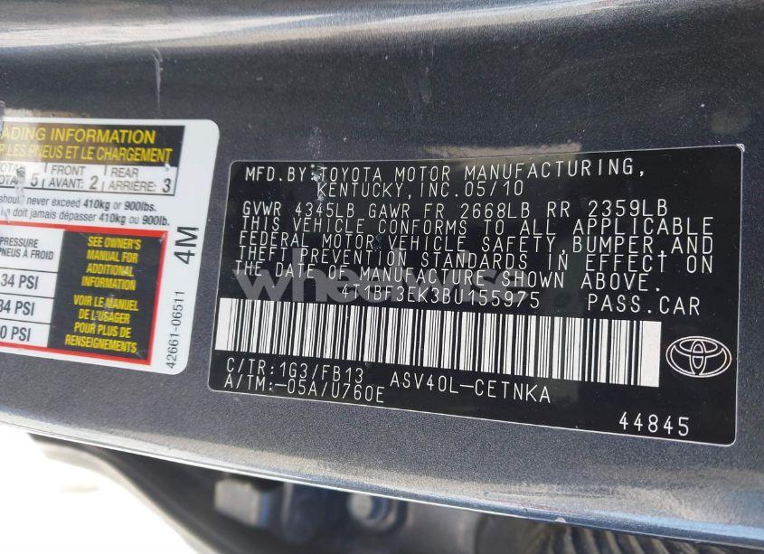Photo 9 of 2011 Toyota Camry LE (VIN 4T1BF3EK3BU155975)