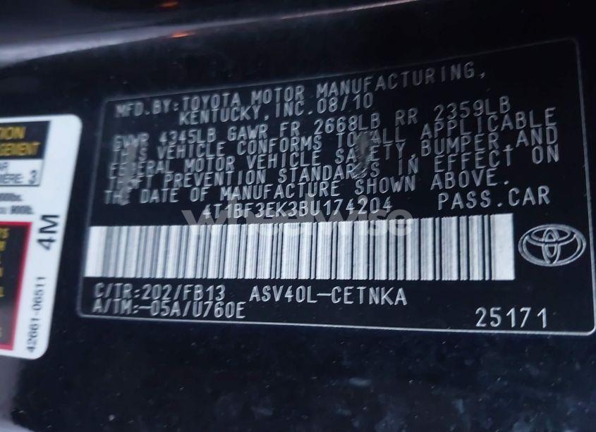 Photo 9 of 2011 Toyota Camry LE (VIN 4T1BF3EK3BU174204)