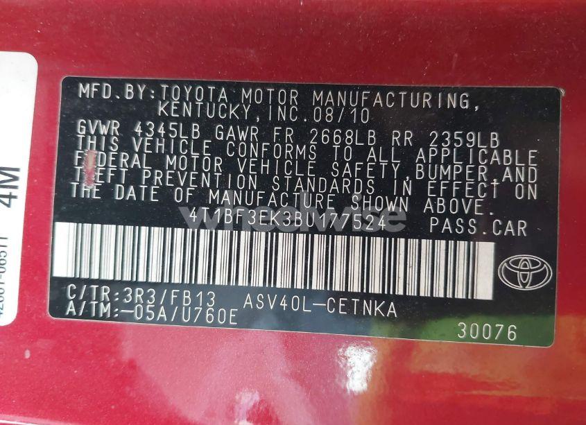 Photo 9 of 2011 Toyota Camry LE (VIN 4T1BF3EK3BU177524)