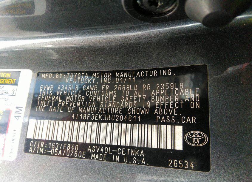 Photo 9 of 2011 Toyota Camry LE (VIN 4T1BF3EK3BU204611)