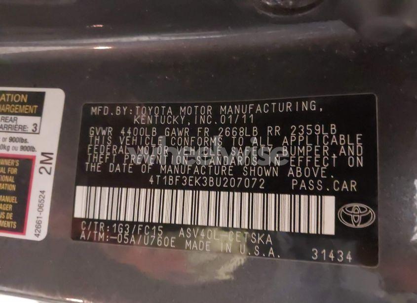 Photo 9 of 2011 Toyota Camry SE (VIN 4T1BF3EK3BU207072)