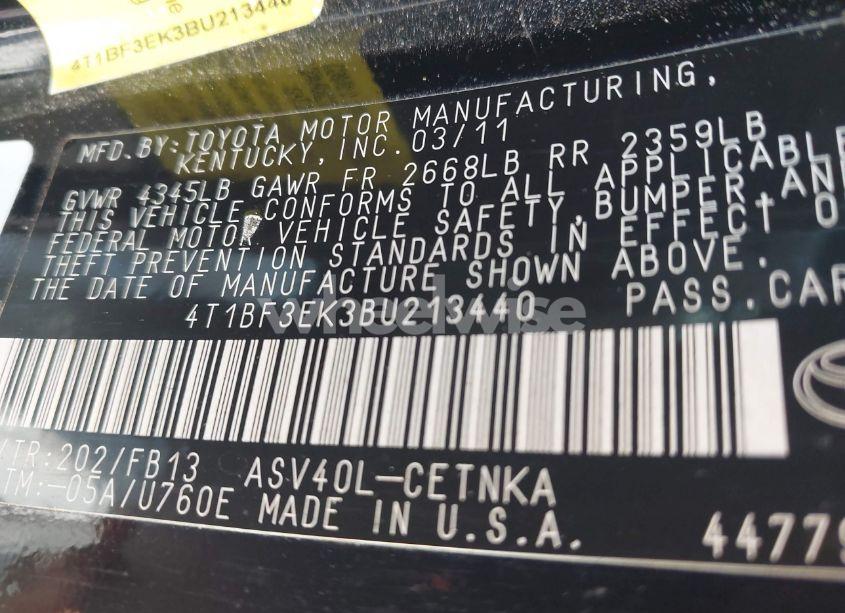 Photo 9 of 2011 Toyota Camry LE (VIN 4T1BF3EK3BU213440)