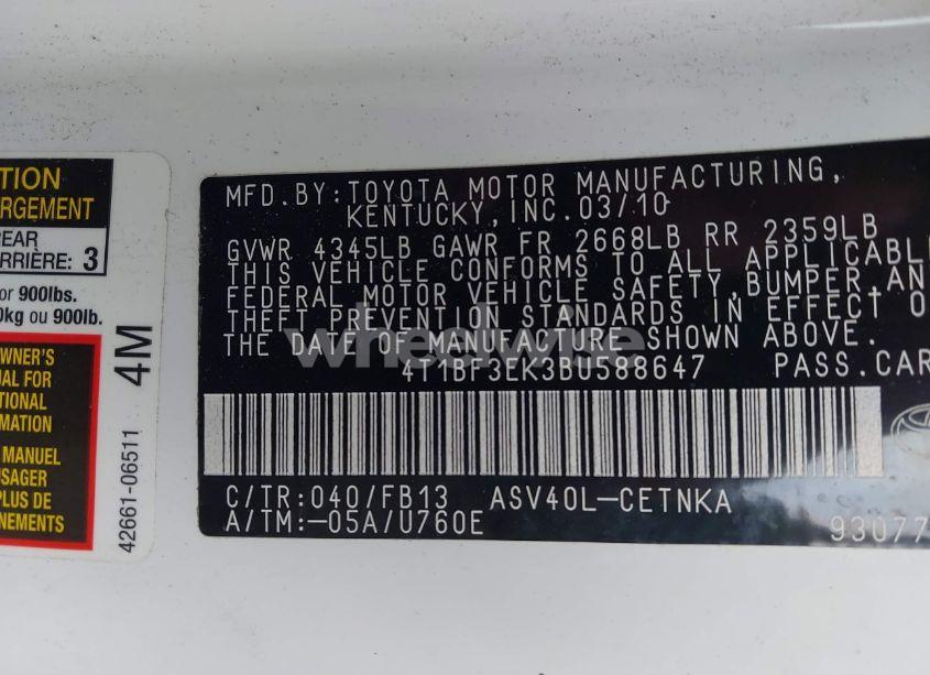 Photo 9 of 2011 Toyota Camry LE (VIN 4T1BF3EK3BU588647)