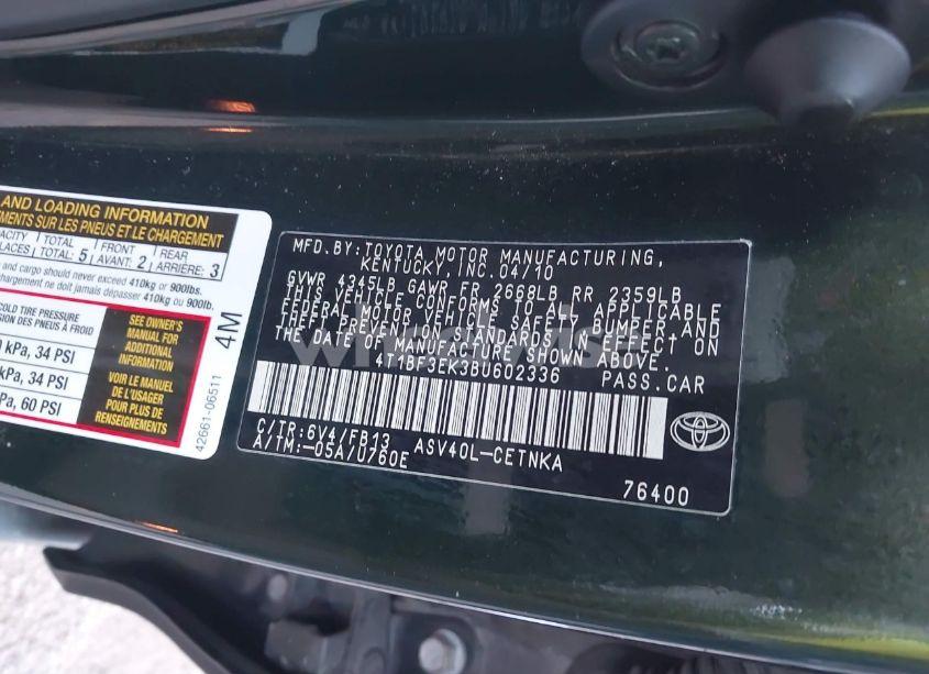 Photo 9 of 2011 Toyota Camry LE (VIN 4T1BF3EK3BU602336)