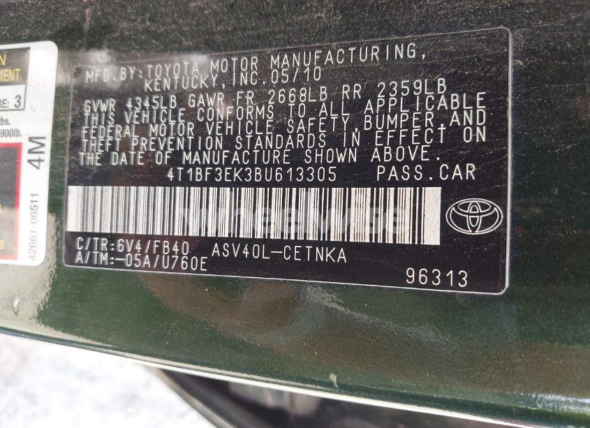 Photo 9 of 2011 Toyota Camry LE (VIN 4T1BF3EK3BU613305)