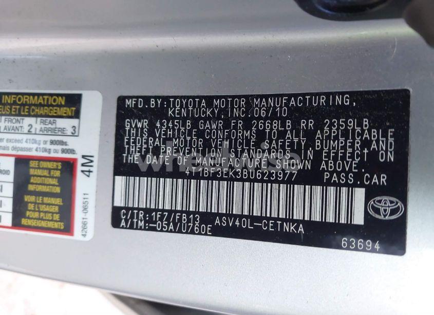 Photo 9 of 2011 Toyota Camry LE (VIN 4T1BF3EK3BU623977)