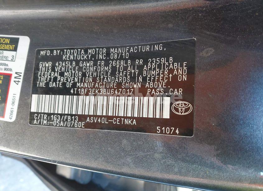 Photo 9 of 2011 Toyota Camry LE (VIN 4T1BF3EK3BU647017)
