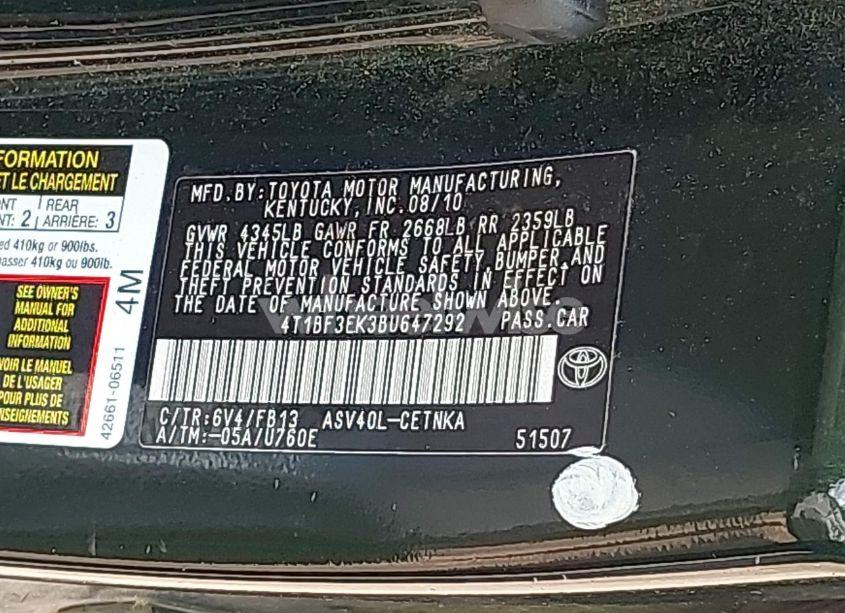 Photo 9 of 2011 Toyota Camry LE (VIN 4T1BF3EK3BU647292)