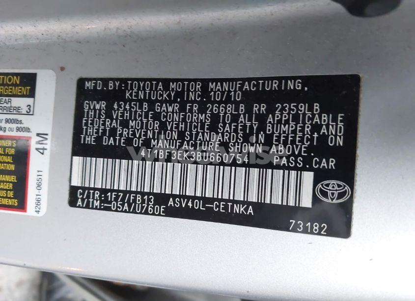 Photo 9 of 2011 Toyota Camry LE (VIN 4T1BF3EK3BU660754)