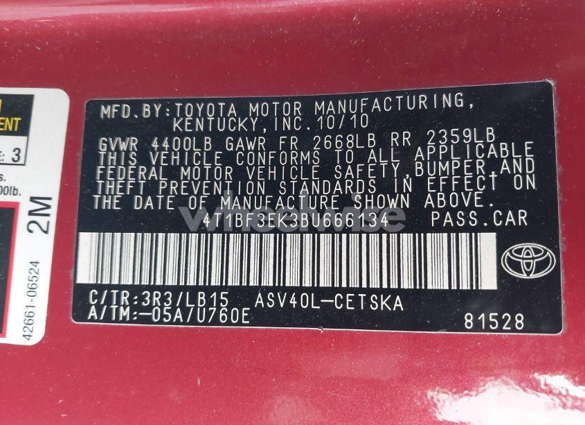 Photo 9 of 2011 Toyota Camry SE (VIN 4T1BF3EK3BU666134)