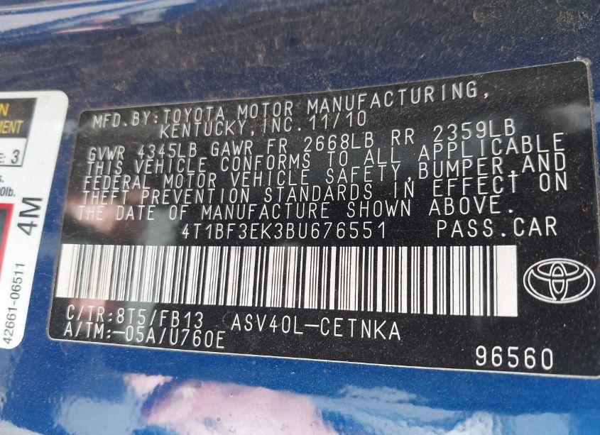 Photo 9 of 2011 Toyota Camry LE (VIN 4T1BF3EK3BU676551)